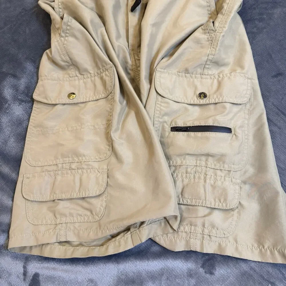 Denali Mens Performance Cargo Shorts Sz 32 Tan Beige Belted Hiking Trail Gorp